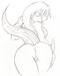  breasts butt female hair looking_at_viewer nude pussy raised_tail side_boob sketch solo standing suirano tail 