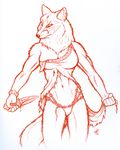  2006 blood canine dress ear_piercing earring female fox hi_res huge iisaw knife piercing sketch skimpy solo torn_clothing tough white_background 