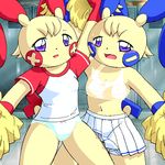  blush bra cheerleader female g-sun minun panties plusle pok&eacute;mon pok&eacute;morph purple_eyes school underwear 