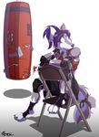  2010 accident canine chair claws doing_it_wrong female innocent_look punching_bag purple_hair retehi simple_background whoops wolf workout 