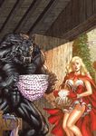  big_bad_wolf canine classic couple embarrassed female human humour little_red_riding_hood looking_at_viewer male muscles panties shocked straight underwear werewolf what wolf 