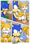  blush breasts canine comic covering_self female fox hedgehog male mobius_unleashed sonic_(series) sonic_the_hedgehog tail tailsko 