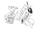  black_and_white canine cereal food fox line_art male monochrome prize red_(rq) ruby_quest solo surprise 