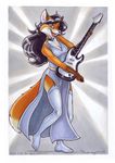  :3 black_hair blue_eyes canine cassie_the_rock_vixen dress erin_middendorf female fox guitar hair long_black_hair long_hair looking_at_viewer smile solo vixen 