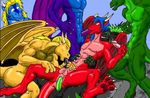  anal anal_penetration balls black black_penis blue colorful dragon eyes_closed eyes_open fellatio gay green green_penis handjob humanoid_penis male masturbation oral oral_sex orgy penetration penis purple purple_penis rainbow red scalie sex sheath yellow 