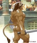  butt feline gladiator lion male manya muscles nude shield solo stadium sword tail warrior weapon 