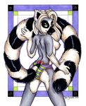  bikini breasts female looking_at_viewer looking_over_shoulder ringtailed_lemur side_boob skimpy solo topless xianjaguar 