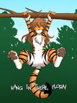  chest_tuft feline female flora_(twokinds) hanging hindpaw nude solo tiger tom_fischbach tree twokinds 