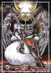  amiral_aesir armor blood bones canine female fox grey_hair guro kitsune_daji red_eyes sitting skull solo throne uniform 