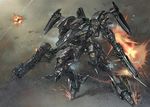  armored_core armored_core_4 battle blade destruction explosion gun helicopter mecha no_humans rifle sparks supplice touge_(kubiwa_tsuki) weapon 