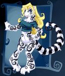  black blonde_hair bottomless female hair lips long_hair looking_at_viewer ninjaweasel solo spiral striped_tail tail white white_delirium 