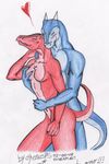  blue blue_body breasts cuddle cuddling cute draco dragon duo female genesis love male nude pink pink_body plain_background romantic rsdraco_genesis white_background 