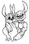  alien blush disney furry_(artist) gay grope lilo_and_stitch male muscles notched_ear nude plain_background stitch white_background 