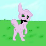  badly_drawn canine canine_pussy dog eyes female feral fur grass green_eyes htftati looking_at_viewer mammal pink purple_fur pussy solo unknown_artist 