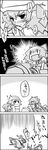  3girls 4koma :d =d anger_vein blush bow cirno comic daiyousei greyscale hair_bow highres ice ice_wings letty_whiterock monochrome multiple_girls open_mouth ruined_for_marriage scarf short_hair side_ponytail smile sweatdrop tani_takeshi touhou translated two-tone_background wings yukkuri_shiteitte_ne |_| 