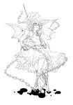  chain dress frills greyscale hat licking_lips lineart michiking monochrome polearm remilia_scarlet short_hair solo spear spear_the_gungnir tongue tongue_out touhou weapon wings 