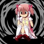  ashida_ichirou bow gloves hair_bow hair_ribbon kaname_madoka magical_girl mahou_shoujo_madoka_magica ribbon scared shoes short_hair short_twintails sitting solo sweat twintails 