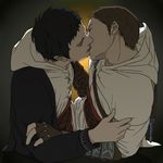  2boys altair_ibn_la-ahad assassin&#039;s_creed assassin's_creed assassin's_creed_(series) kiss kissing lowres male male_focus malik_a-sayf malik_al-sayf missing_finger multiple_boys yaoi 