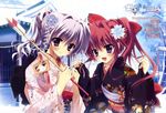  amaha_miu fang gray_hair inui_sana izumi_tsubasu japanese_clothes kimono mashiroiro_symphony red_hair 