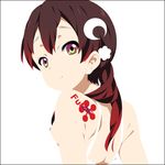  brown_eyes brown_hair crescent crescent_hair_ornament extra hair_ornament k-on! kimura_fumie looking_back lowres mizuki_makoto smile solo tattoo 