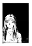  bangs forget-me-not greyscale highres imari_mariel long_hair monochrome solo tsuruta_kenji 