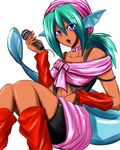  bandana bandanna bare_shoulders bike_shorts blue_hair blue_lips blush boots choker dark_skin detached_sleeves female green_hair hair head_fins headfins iipanda juri juri_(yuu_yuu_hakusho) lipstick lizard_tail long_hair makeup microphone midriff nohohon ponytail purple_eyes scalie simple_background solo tail unknown_artist white_background yu_yu_hakusho yuu_yuu_hakusho 