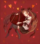  alternate_hair_color bad_id bad_pixiv_id black_legwear brown_hair chocolate closed_eyes hatsune_miku heart hug long_hair mikihisa415 red smile solo thighhighs twintails valentine very_long_hair vocaloid 