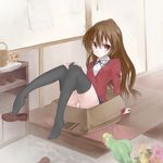  aisaka_taiga bad_id bad_pixiv_id bird black_legwear box brown_eyes brown_hair feet in_box in_container inko kyabetsu loafers long_hair panties pantyshot parrot plantar_flexion school_uniform shoe_dangle shoes single_shoe thighhighs toradora! underwear 