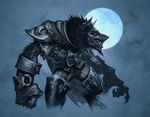  armor chris_metzen claws fangs fog male monochrome moon piercing scowl warcraft worgen world_of_warcraft 