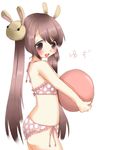  1boy arimasen_(yokaroumon) ball bikini blush boy brown_eyes brown_hair bunny child crossdress crossdressing hair_ornament long_hair male male_focus musumaker open_mouth smile solo swimsuit trap twintails very_long_hair yokaroumon yuzu yuzu_(musumaker) 