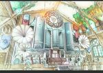  bad_pixiv_id banner bell bow_(instrument) chair chandelier church instrument no_humans organ pixiv_fantasia pixiv_fantasia_5 roffi scenery stained_glass stairs tree violin 