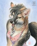  bust canine cleavage coy dress female fox green_eyes grey_fox kacey key looking_at_viewer seductive solo 