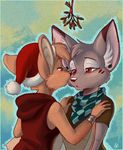  bat blush couple dingbat_(character) erin_middendorf fanservice female half-closed_eyes hat heterochromia jill0r mistletoe nearly_lesbian neckerchief santa_hat xmas 