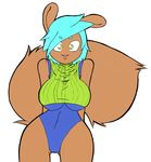  big_breasts breasts female flat_colors leotard looking_at_viewer mammal one-piece_swimsuit rodent saffron shardprime solo squirrel standing sweater swimsuit wide_hips 