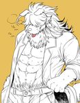  abs belt border_collie canine clothing dog dreamy fur hair jeans male mammal muscles open_coat open_shirt pants pecs shirt solo sweat tongue tongue_out unknown_artist 