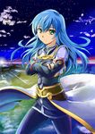  blue_hair crossed_arms gauu!? green_eyes highres long_hair maria_traydor military military_uniform pantyhose skirt solo star_ocean star_ocean_till_the_end_of_time uniform 