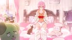  :3 bed cat glasses hair_ornament handheld_game_console kikuchi_(xpoz) original panties pillow pink pink_hair playstation_portable red_eyes short_hair solo underwear 