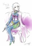  cape chair face highres katrina_(romancing_saga) romancing_saga_3 saga sitting sketch smile solo sword uniform weapon yoekosukii 