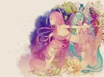  aqua_eyes aqua_hair bad_id bad_pixiv_id blonde_hair digital_dissolve dress hair_ornament hair_ribbon hairclip hatsune_miku itamidome kagamine_rin long_hair megurine_luka mermaid monster_girl multiple_girls nekomura_iroha nude pink_hair ribbon twintails very_long_hair vocaloid 