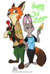  2019 anthro badge barefoot belt canid canine cheek_tuft clothed clothing dipstick_ears dipstick_tail disney duo english_text female food fox gloves_(marking) green_eyes half-closed_eyes hand_on_hip judy_hopps lagomorph looking_at_viewer male mammal markings multicolored_tail neck_tuft necktie nick_wilde notebook pen police_badge police_uniform popsicle purple_eyes rabbit red_fox robertfiddler signature simple_background standing text tuft uniform url utility_belt white_background zootopia 