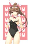  animal_ears bare_legs brown_hair bunny_ears bunnysuit dasoku_sentarou long_hair original ponytail red_eyes solo 