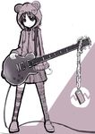  animal_ears bear_ears black_hair cable cellphone chain electric_guitar guitar hood hoodie instrument jacket monochrome original phone shoes short_hair sketch skirt solo standing striped striped_legwear thighhighs zettai_ryouiki zipper 