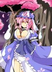  between_breasts breasts cherry_blossoms cleavage ghost harukatron large_breasts pink_hair red_eyes saigyouji_yuyuko solo touhou tree 