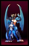  abs anthro biceps big_breasts blue blue_body breasts butt canine dragon duo female flex flexing hair hopey lionheartcartoon long_hair mammal muscles muscular_female nipples nude pose pussy standing varona vein veins wings wolf 