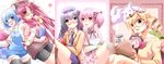  akemi_homura alternate_costume bespectacled casual charlotte_(madoka_magica) column_lineup glasses kaname_madoka kyubey mahou_shoujo_madoka_magica miki_sayaka multiple_girls red-framed_eyewear sakura_kyouko takitsume_shino thighhighs tomoe_mami 