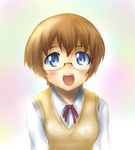  bad_id bad_pixiv_id blue_eyes blush brown_hair glasses open_mouth ore_no_imouto_ga_konna_ni_kawaii_wake_ga_nai school_uniform short_hair solo sweater_vest tamura_manami testa421 