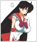 1girl bishoujo_senshi_sailor_moon blush breasts cleavage elbow_gloves erect_nipples gloves highres hino_rei large_breasts long_hair red_eyes sailor_mars skirt smile solo 