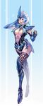  armor boots breasts center_opening elbow_gloves eyeshadow fingerless_gloves fishnets gloves greaves horn makeup medium_breasts musical_note nipple_slip nipples one_eye_closed saint_seiya short_hair solo thigh_boots thighhighs vambraces white_hair xiao_qiang_(1985) 