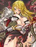  armor armour bestiality blonde_hair blood cut cuts happoubi_jin highres imminent_rape injury monster rape sword tentacle tentacles torn_clothes warrior weapon you_gonna_get_raped 
