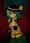  :q bad_id bad_pixiv_id blood breasts curtains green_eyes green_hair komeiji_koishi no_bra open_clothes open_shirt shirt small_breasts smile solo tongue tongue_out touhou tsuyadashi_shuuji 